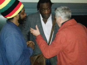 Black Ark Media's, Derrick McLean (left), Miles Chambers, Bristol's former poet laureate, (centre), and a member of the audience discuss the film Pariah, which was hosted by Black Ark Media, for Stroud Film Festival.